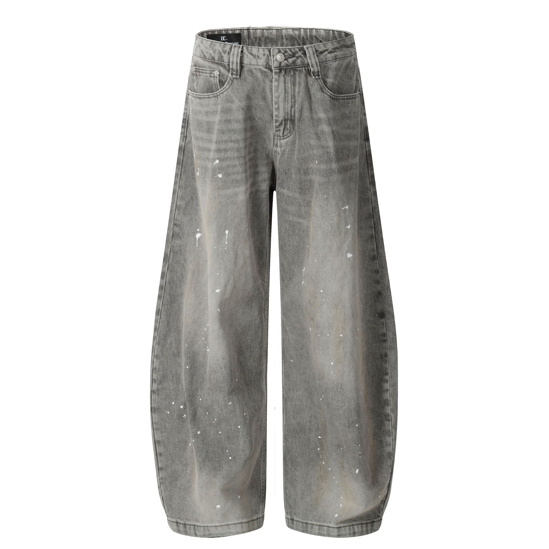 Grunge Paint-Splatter Wide-Leg Denim Pants