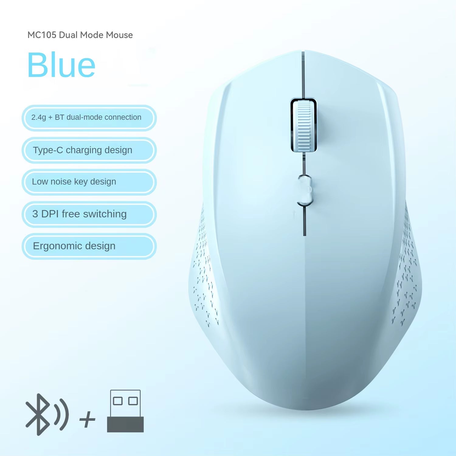2.4G Wireless Mouse Bluetooth Mouse Dual Mode Mouse Rechargeable Mice Gaming Mouse 1600DPI for PC Laptop Computer Accessories
