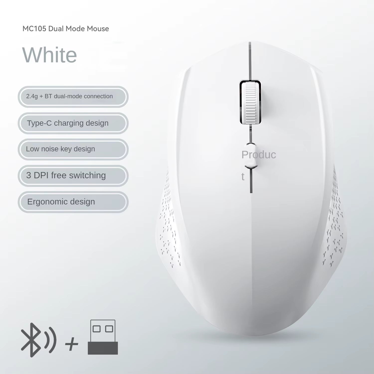 2.4G Wireless Mouse Bluetooth Mouse Dual Mode Mouse Rechargeable Mice Gaming Mouse 1600DPI for PC Laptop Computer Accessories