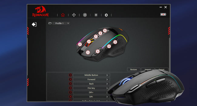 Redragon M991 Wireless Gaming Mouse 26000 DPI 9 Macro Buttons RGB