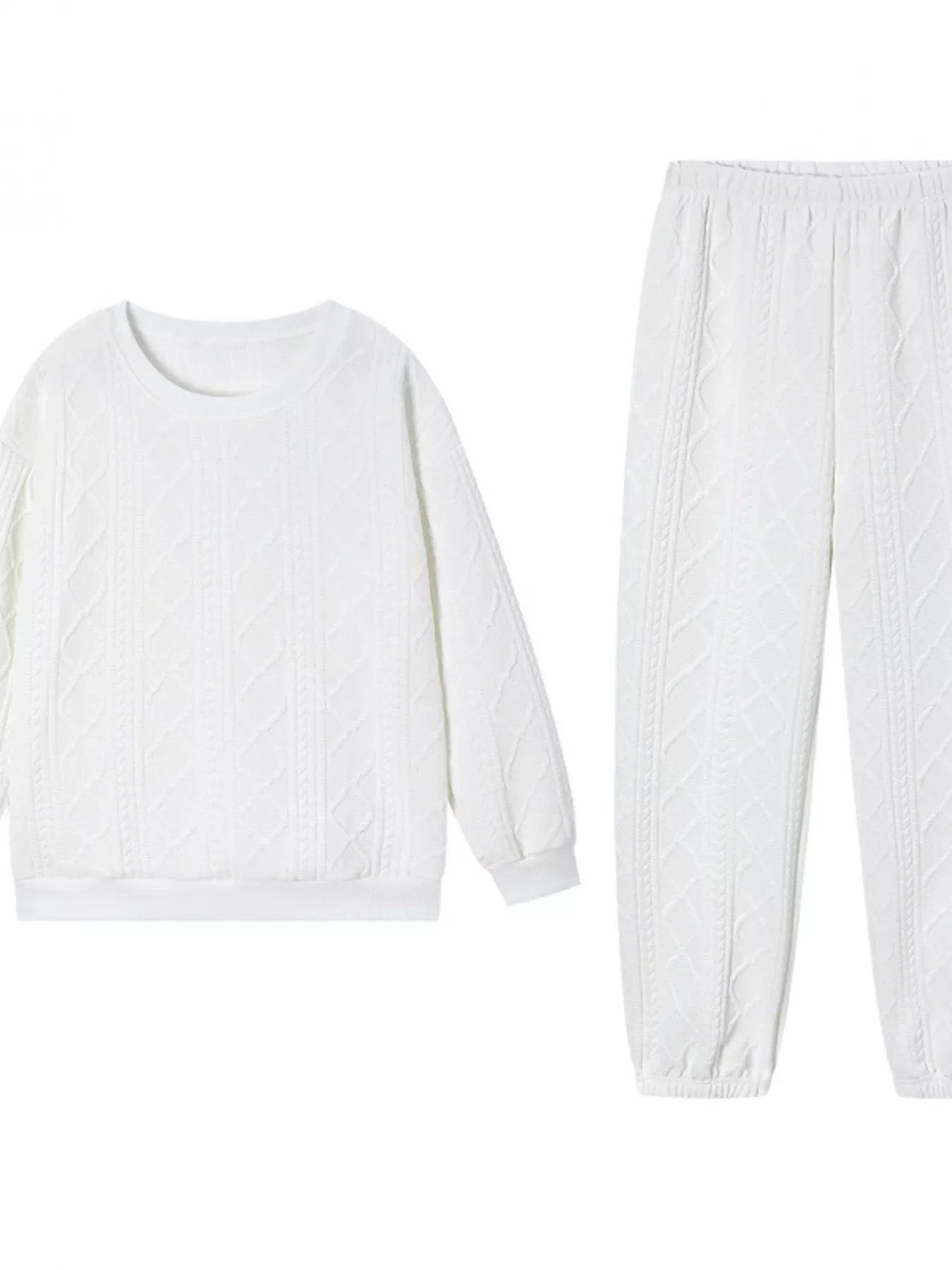 Texture Round Neck Top and Pants Set