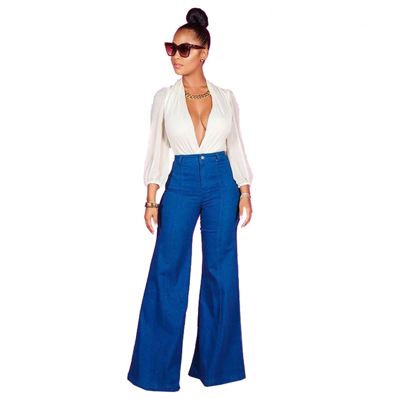 European and American Cross-Border Foreign Trade Amazon Standard Wish Spot Spring New Women's Flared Denim Trousers