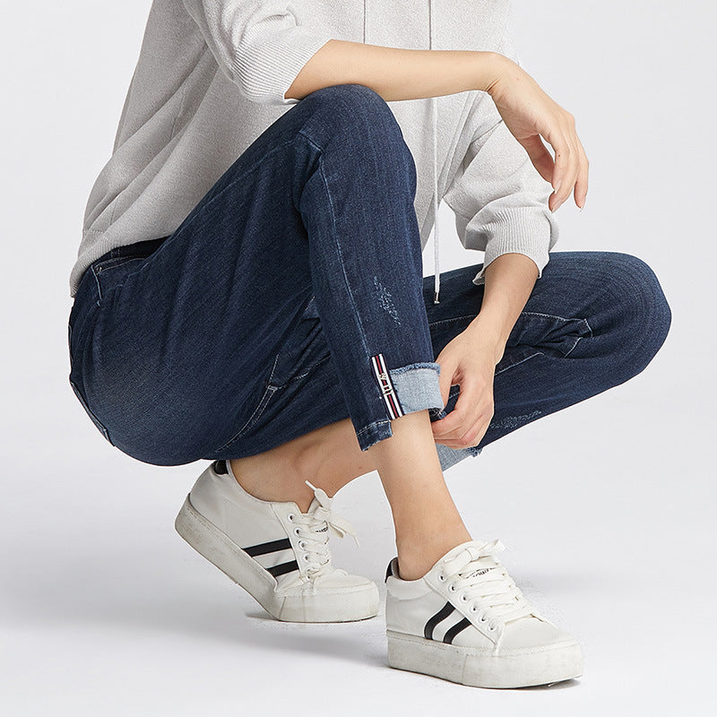 Women's Pants Autumn Loose Jeans Women's Cropped High Waist Elastic Harlan Carrot Pants 0037