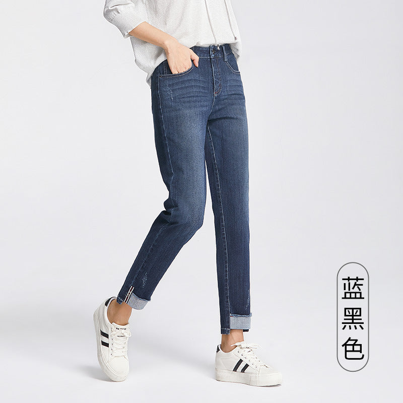 Women's Pants Autumn Loose Jeans Women's Cropped High Waist Elastic Harlan Carrot Pants 0037