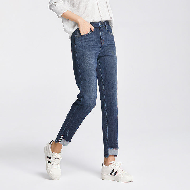 Women's Pants Autumn Loose Jeans Women's Cropped High Waist Elastic Harlan Carrot Pants 0037