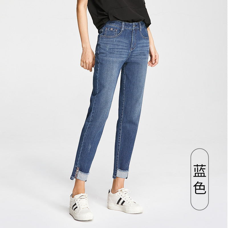 Women's Pants Autumn Loose Jeans Women's Cropped High Waist Elastic Harlan Carrot Pants 0037