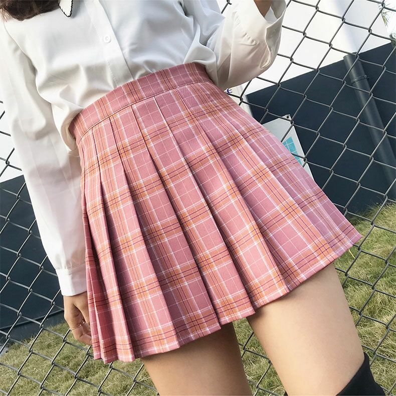 Pleated Skirt Women's Summer Jk Skirt Slimming Look New Plaid Skirt High Waist Korean Style Black A-Line Skirt Large Size Short Skirt