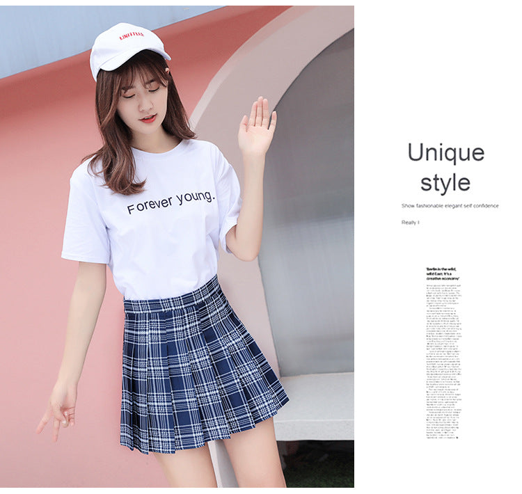 Pleated Skirt Women's Summer Jk Skirt Slimming Look New Plaid Skirt High Waist Korean Style Black A-Line Skirt Large Size Short Skirt