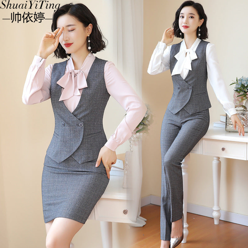 Business Fortress Women's Suit suit Work Clothes Fashion Chanel Elegant Grey Business Suit Vest Work Wear