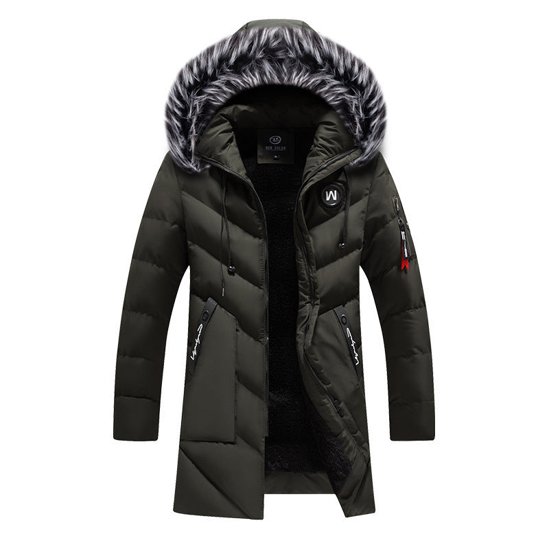 Amazon Winter Cotton-padded Long Thickened Cold-proof Warm Removable Cap Men's Slim-fit Casual Cotton-padded Coat