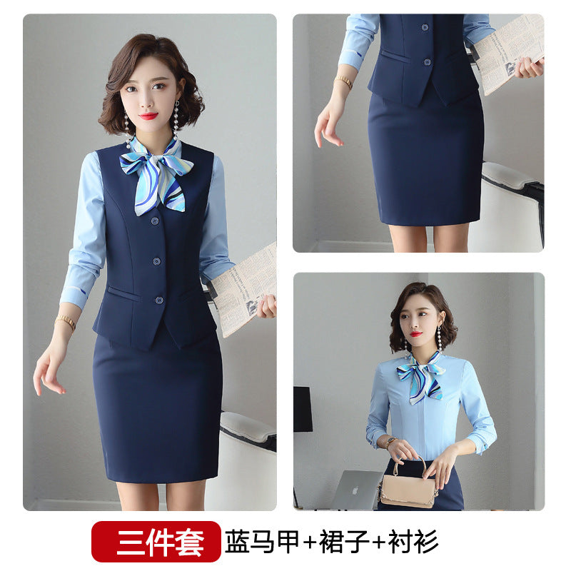 Three-piece suit overalls manager interview formal attire front desk beauty salon business attire bank mobile vest uniform