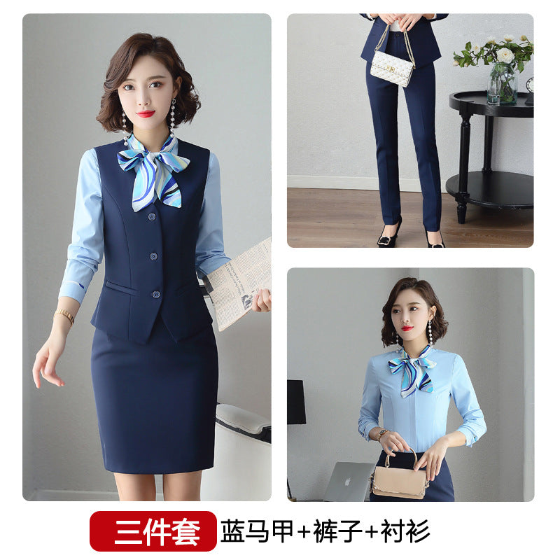 Three-piece suit overalls manager interview formal attire front desk beauty salon business attire bank mobile vest uniform