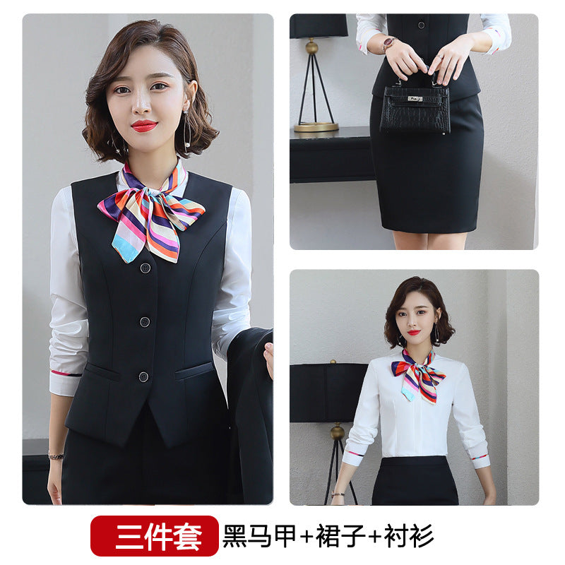 Three-piece suit overalls manager interview formal attire front desk beauty salon business attire bank mobile vest uniform