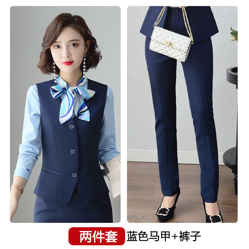 Three-piece suit overalls manager interview formal attire front desk beauty salon business attire bank mobile vest uniform