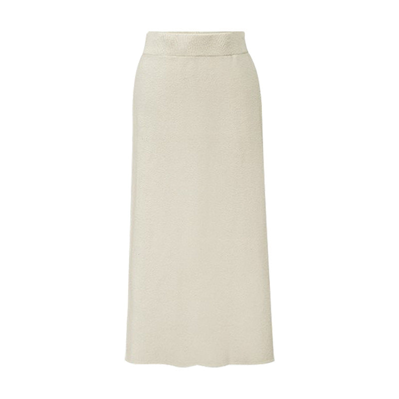 Wool Skirt Women's Autumn and Winter 100kg Knitted Hip Skirt Mid-Length High Waist Large Size Thickeneded Slit One Step Skirt