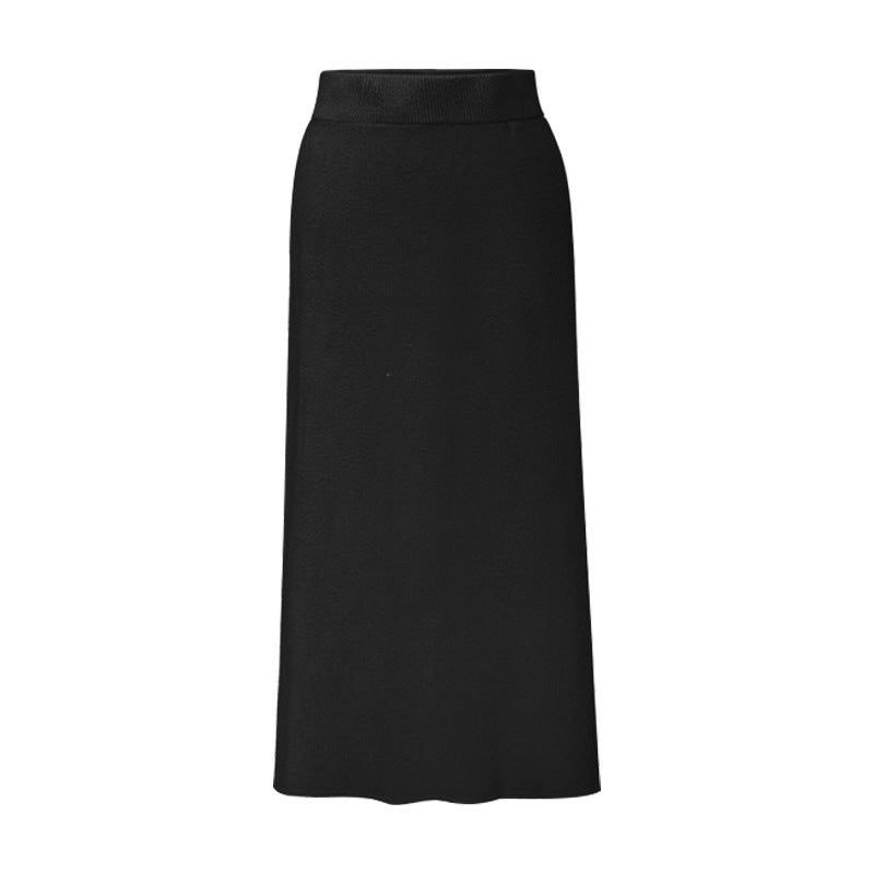 Wool Skirt Women's Autumn and Winter 100kg Knitted Hip Skirt Mid-Length High Waist Large Size Thickeneded Slit One Step Skirt