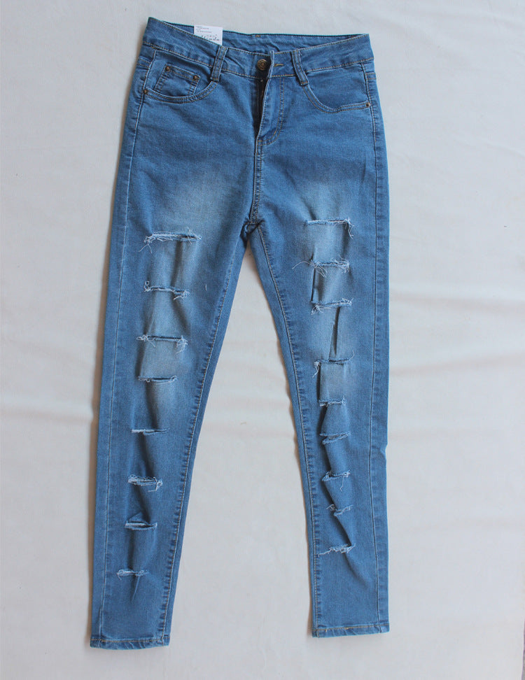 AliExpress Hot Selling Jeans Amazon Ripped Stretch Cotton European and American Jeans Foreign Trade Women's Pants Factory Outlet