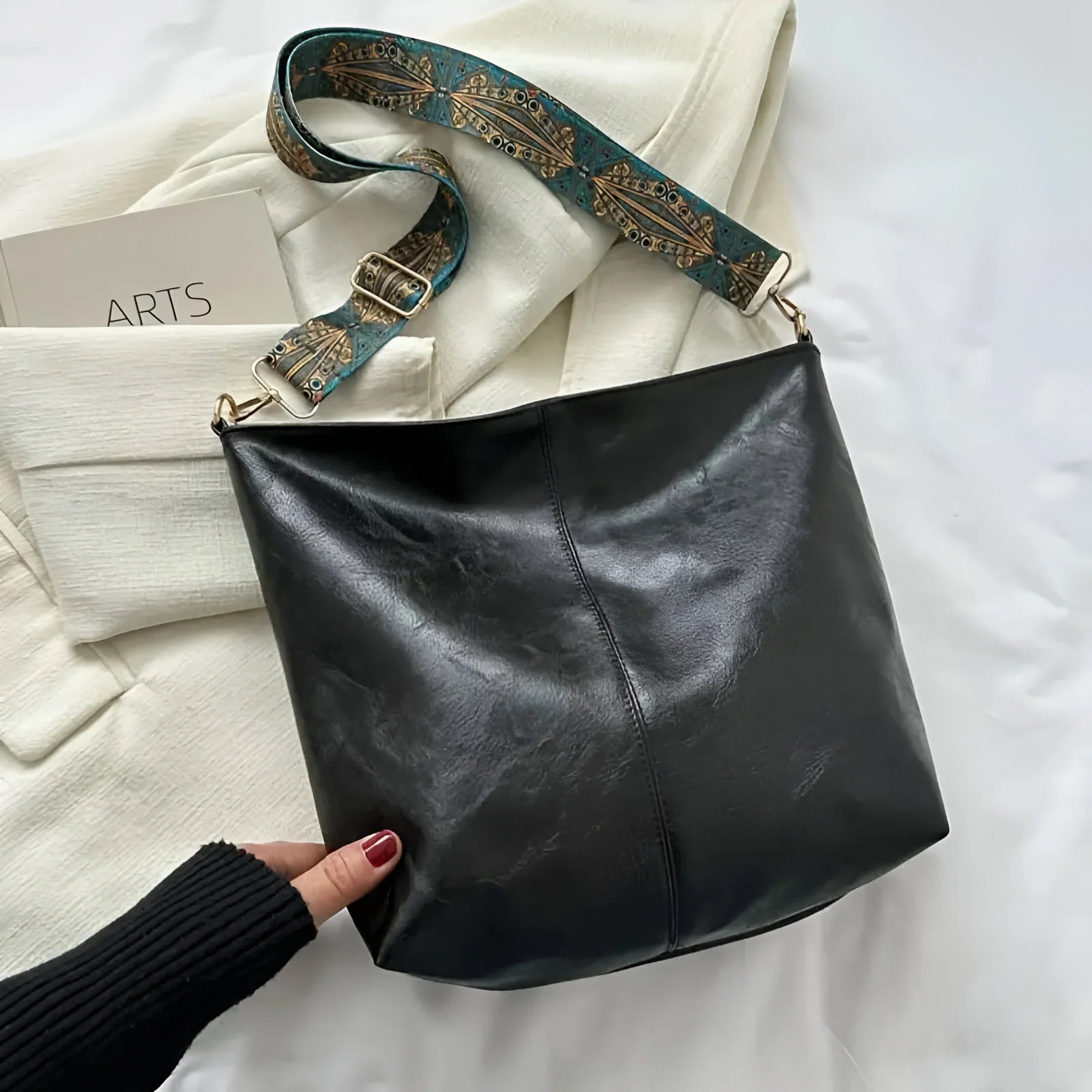 Leather Crossbody Bag with Ethnic Detail