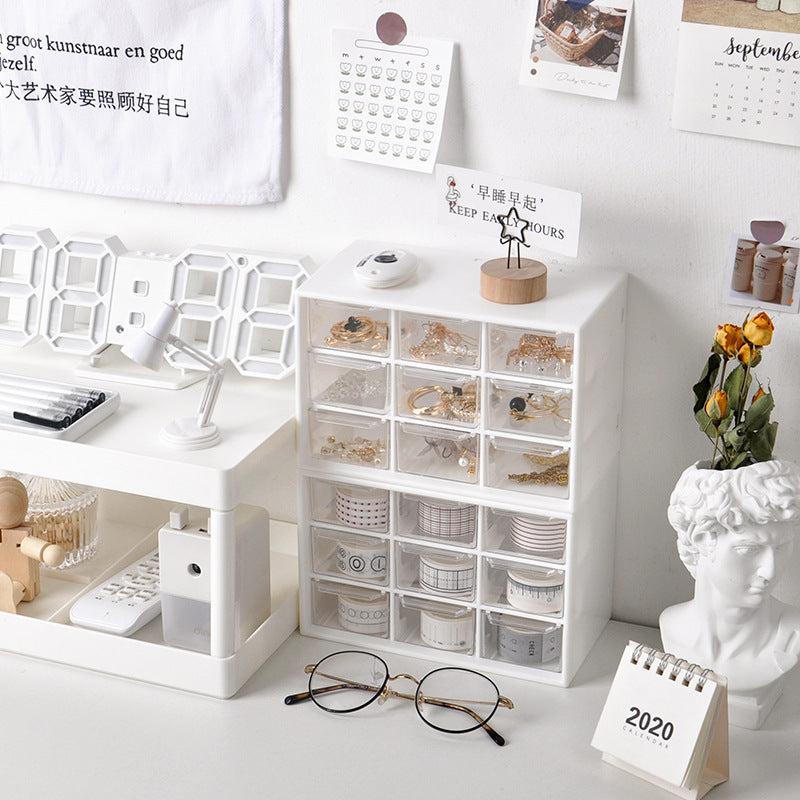 Jiugongge Desktop Storage Box Transparent Drawer-Type Compartment Student Dormitory Table Wall-Mounted Sundry Storage Box