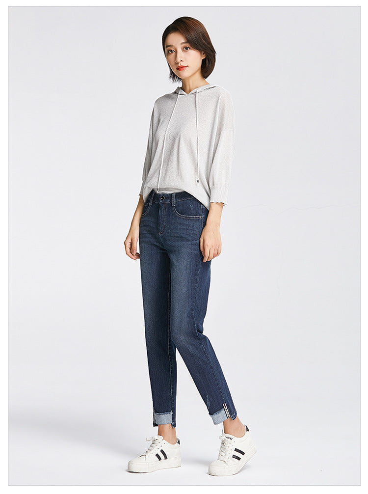 Women's Pants Autumn Loose Jeans Women's Cropped High Waist Elastic Harlan Carrot Pants 0037