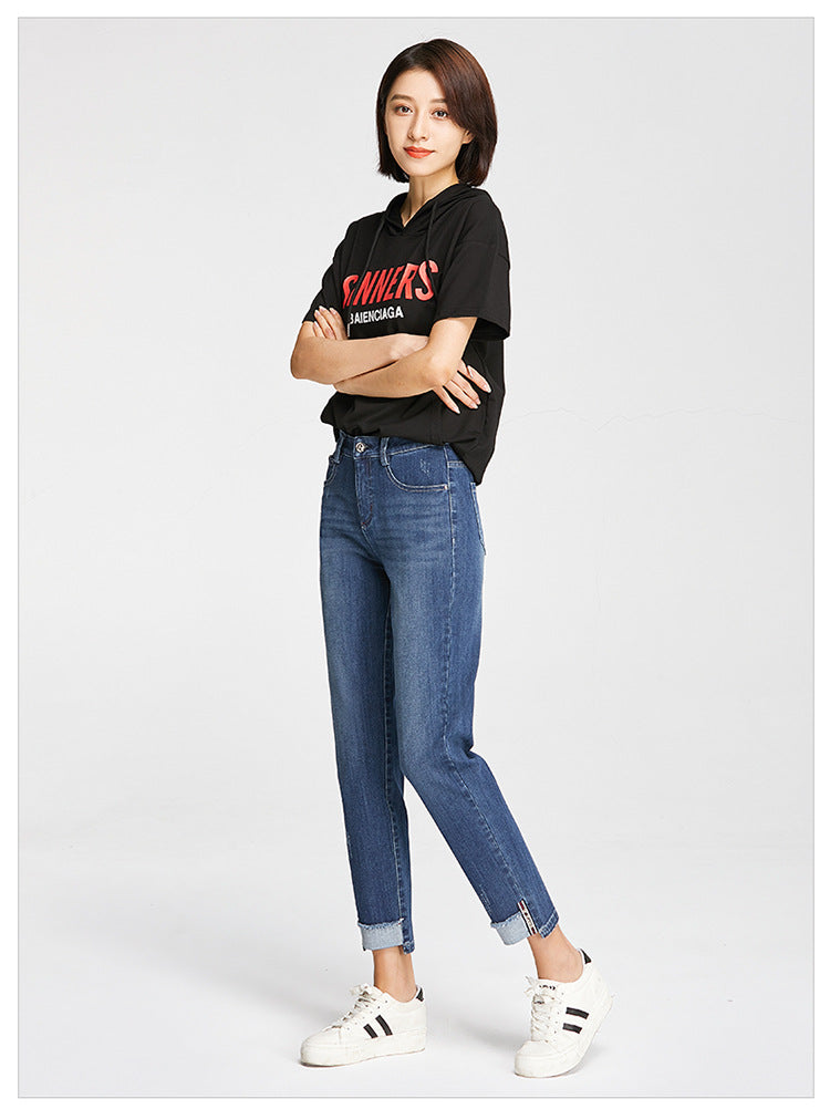 Women's Pants Autumn Loose Jeans Women's Cropped High Waist Elastic Harlan Carrot Pants 0037