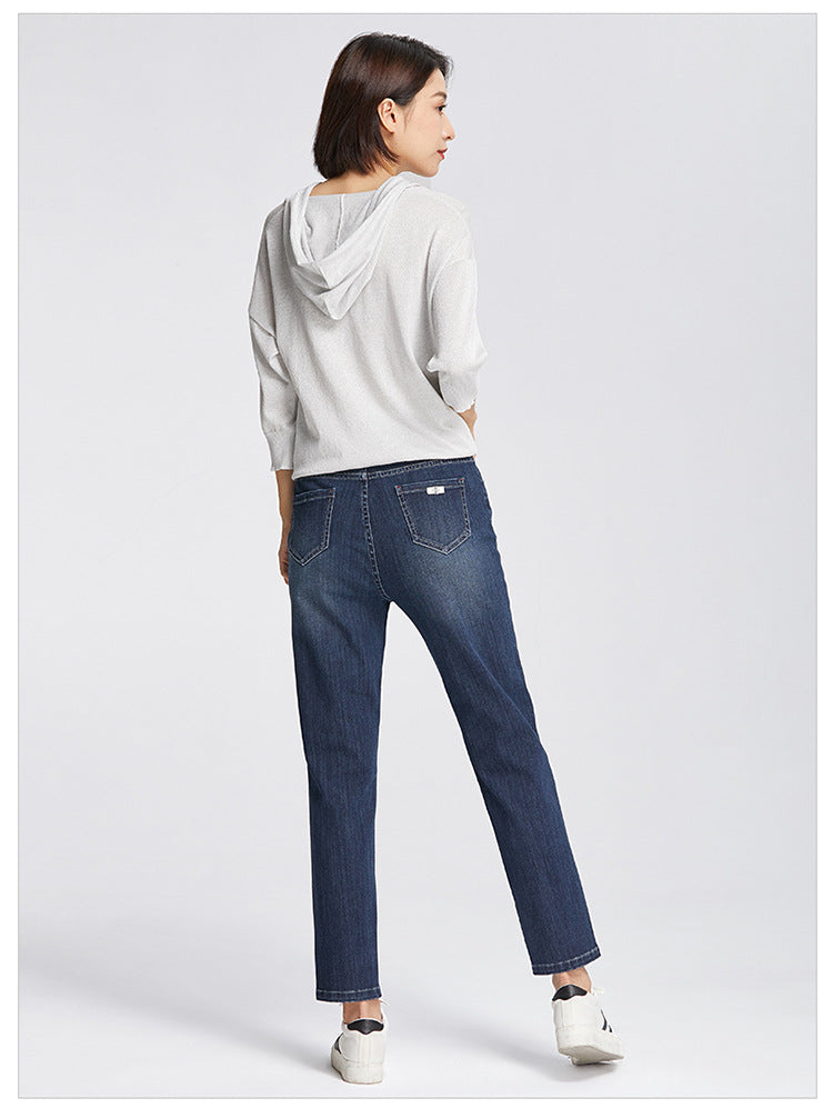 Women's Pants Autumn Loose Jeans Women's Cropped High Waist Elastic Harlan Carrot Pants 0037