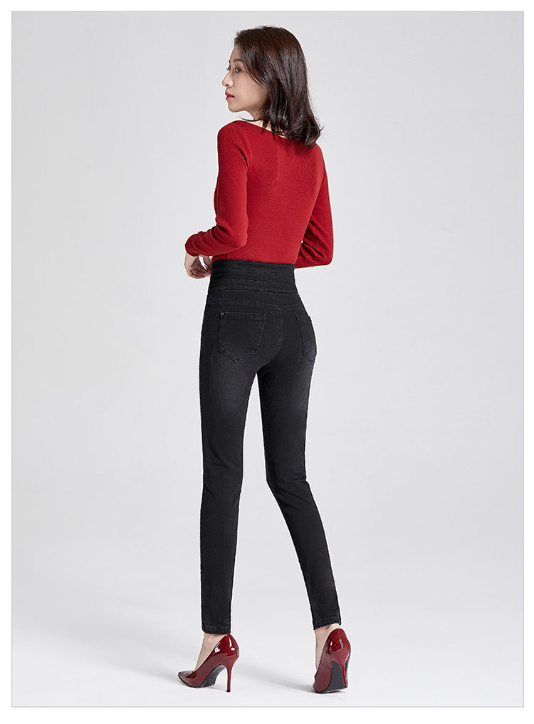 Women's Pants Autumn Multi-breasted Metal Embroidery High Waist Stretch Skinny Jeans Women's 0377