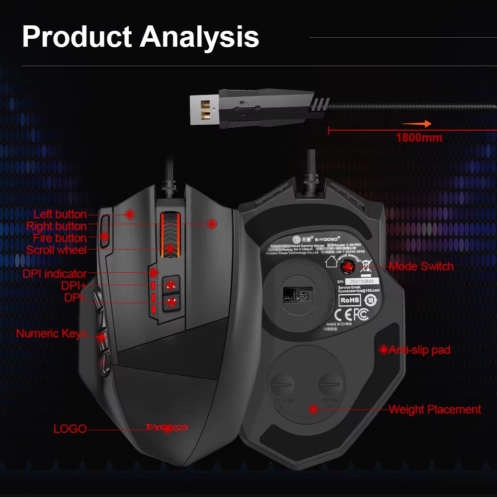 X-39 USB Wired RGB Gaming Mouse 24000 DPI SG8960 19 Buttons Programmable Game Optical Mice for Computer PC Laptop
