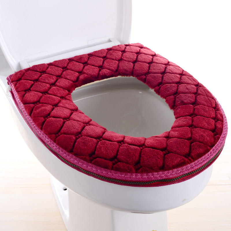 Household toilet cover portable zipper toilet seat cushion winter plush toilet seat cover waterproof thickened toilet mat