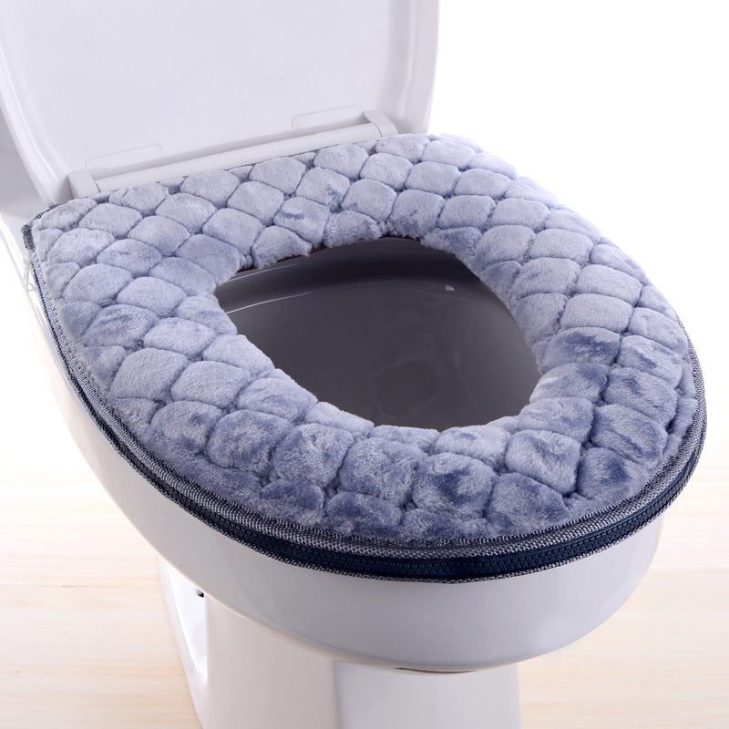 Household toilet cover portable zipper toilet seat cushion winter plush toilet seat cover waterproof thickened toilet mat