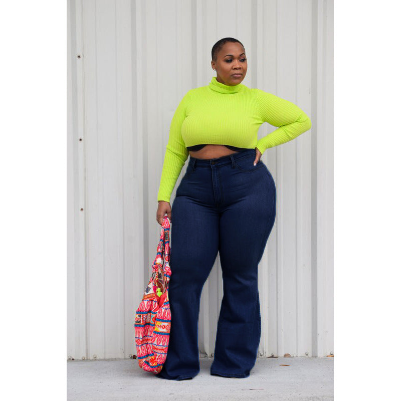 Plus Size Slim Wide Leg Flared Elastic Jeans