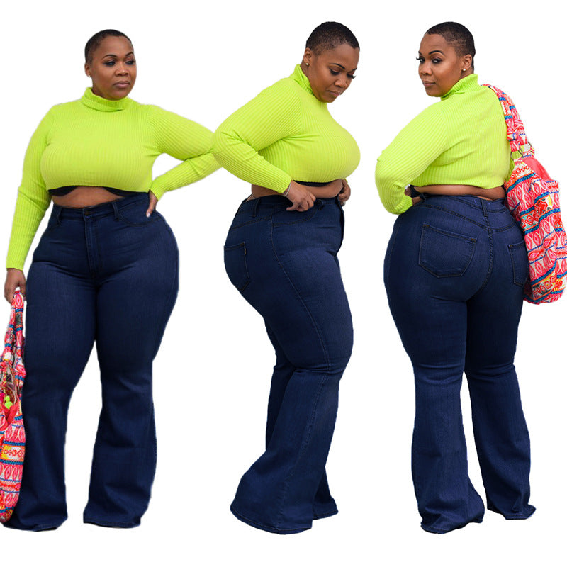 Plus Size Slim Wide Leg Flared Elastic Jeans