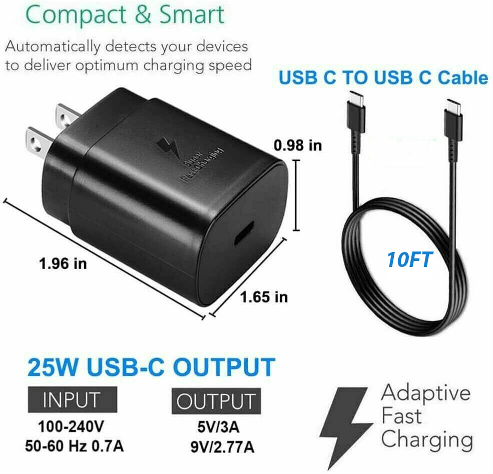 25W USB-C Super Fast Wall Charger with 10FT Cable