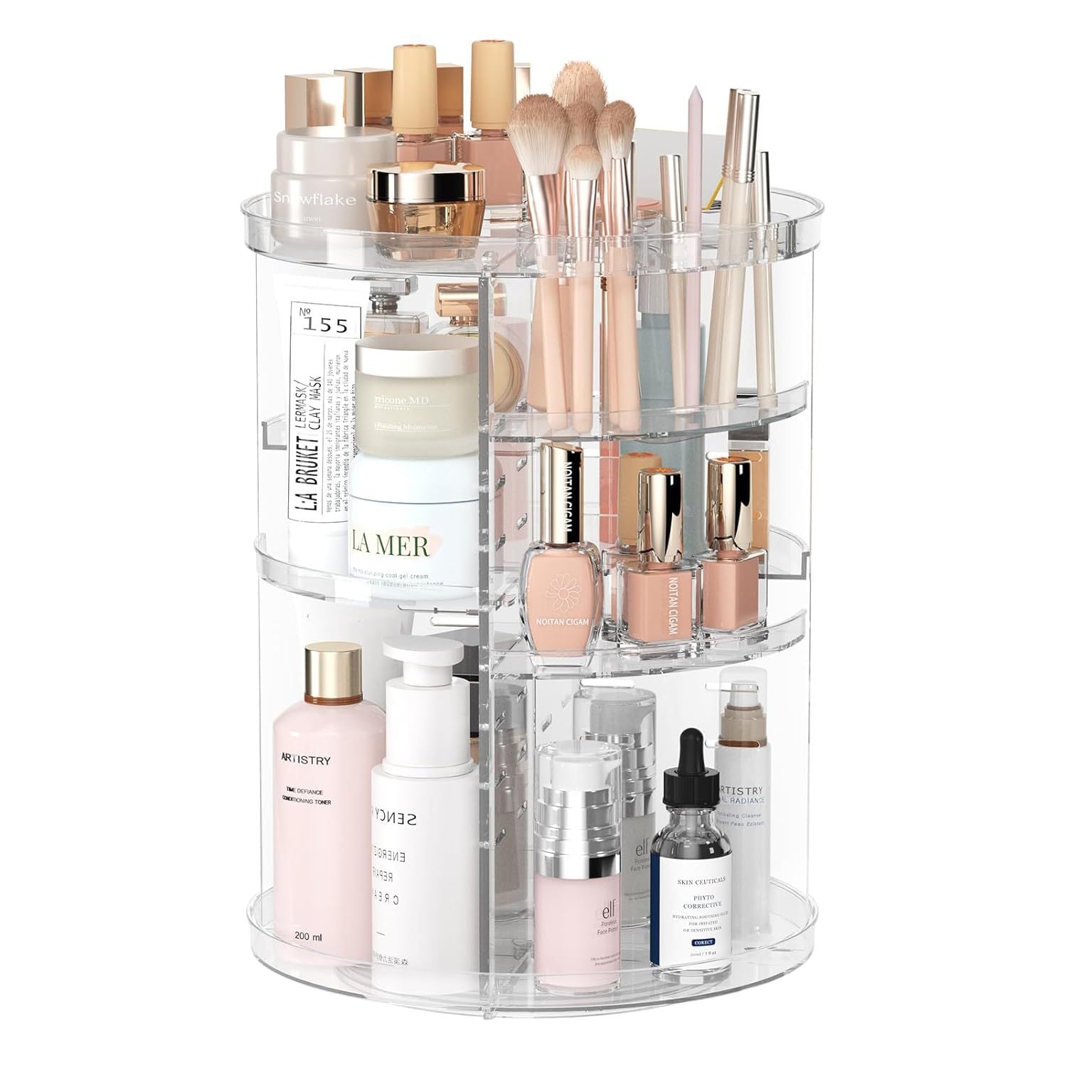 Behome 360 Rotation Makeup Organizer, Adjustable Shelf Height and Fully Rotatable, Cosmetic Holder Shelf, Make Up Organizers and Storage for Bedroom, Transparent
