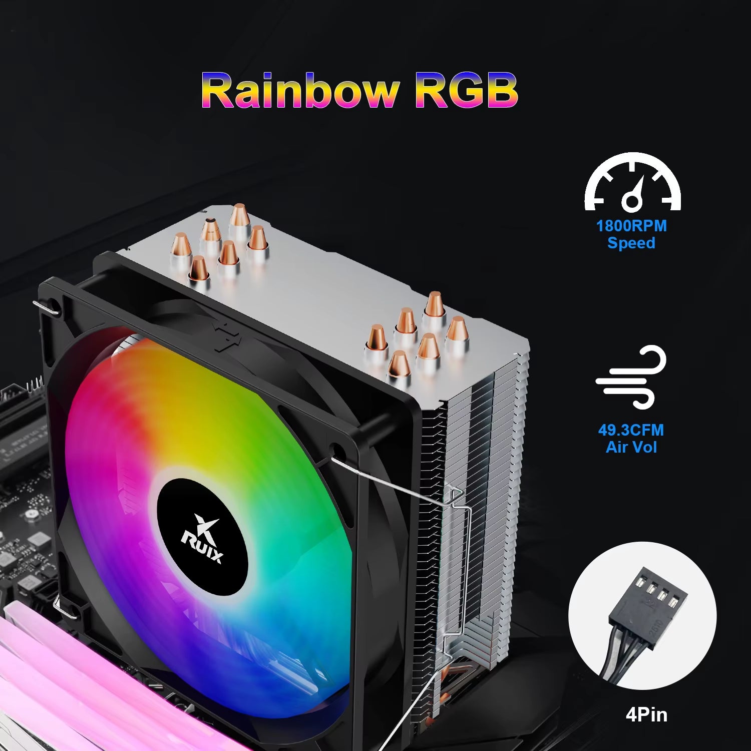 X6000 Pure Copper CPU Cooler 6 Heatpipes Rainbow RGB 120Mm Fan Aircooler All Platform Intel 1150 1155 1156 1700 AMD AM4 AM5