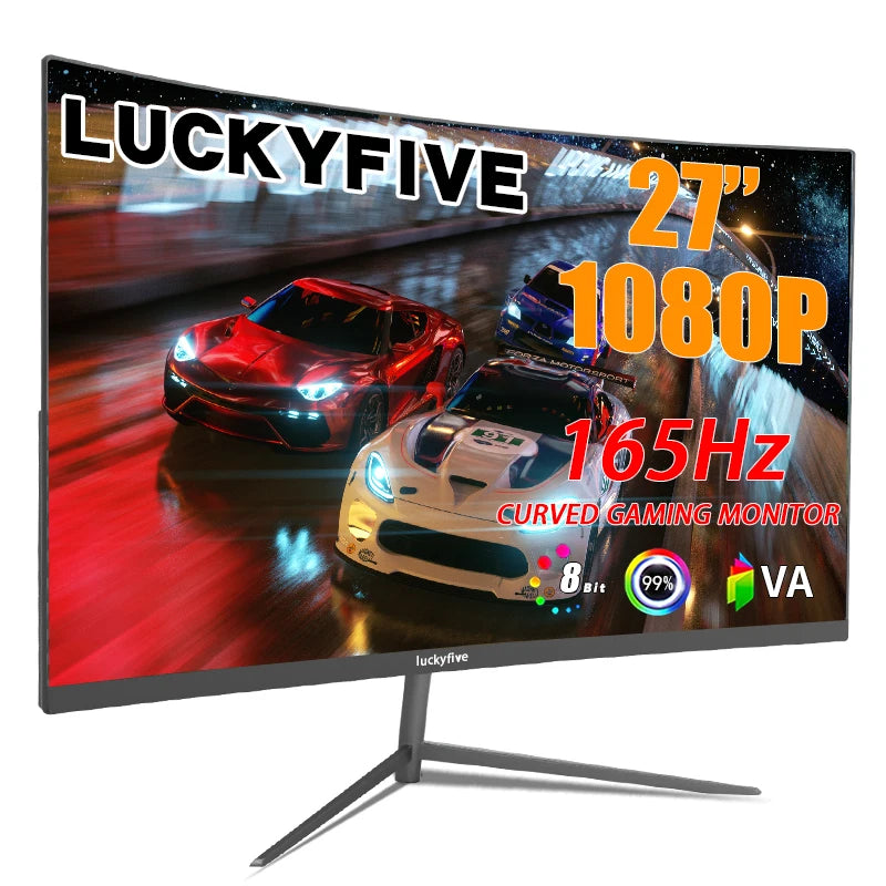 27 Inch 1080P Curved Computer Monitor, 165Hz Gaming Monitor with Built-In Speaker, 1Ms Tilt Adjustment, VESA