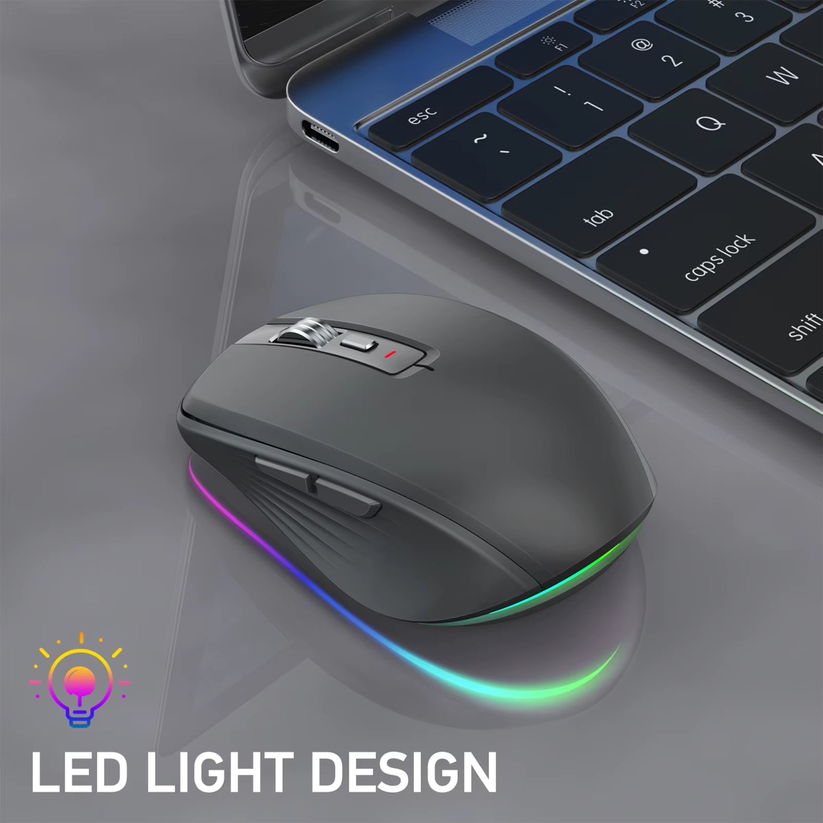 Dual-Mode Wireless Mouse USB2.4G+BT5.1 Type-C Rechargeable Gaming Mouse Ergonomic Design 2400 DPI with RGB Light Mice
