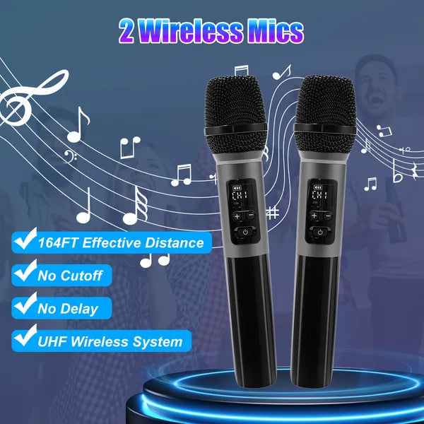 Portable Wireless Party Speaker With LED Light & 2 Wireless Mics - Remote Control