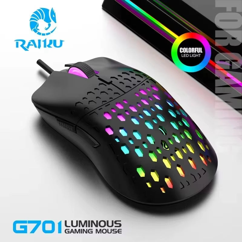 G701 Wired 6 Keys Mouse Colorful Lighting Gaming and Office for Microsoft Windows and Apple IOS System