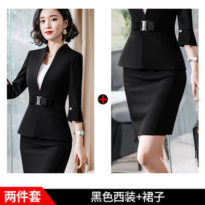 High-End Mid-Sleeve Suit Skirt, Summer Fashionable Professional Suit, Women's Jewelry Store Work Clothes, Beauty Salon Work Clothes