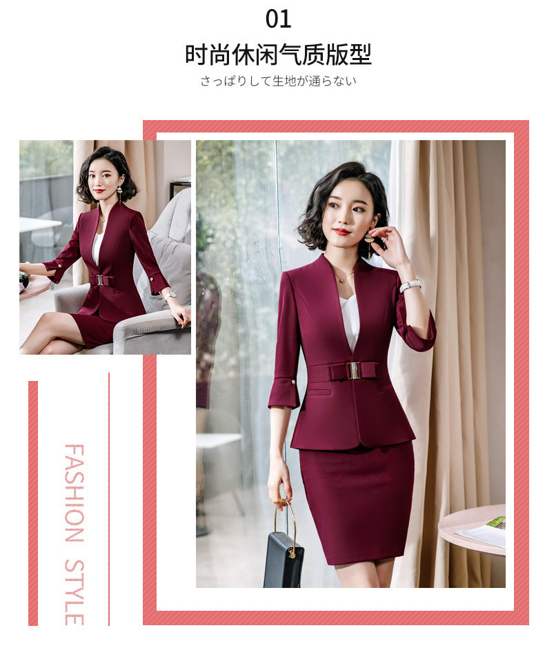 High-End Mid-Sleeve Suit Skirt, Summer Fashionable Professional Suit, Women's Jewelry Store Work Clothes, Beauty Salon Work Clothes