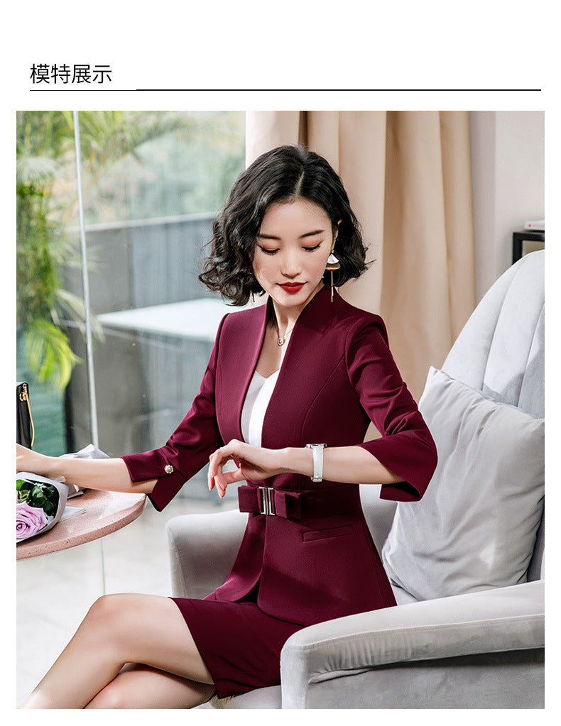 High-End Mid-Sleeve Suit Skirt, Summer Fashionable Professional Suit, Women's Jewelry Store Work Clothes, Beauty Salon Work Clothes