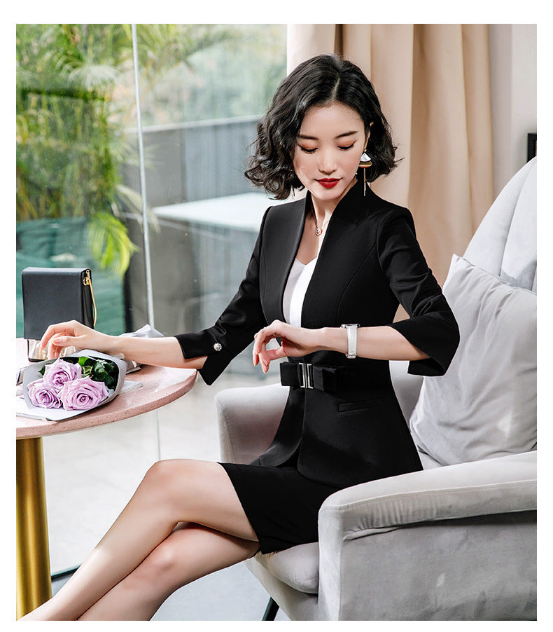 High-End Mid-Sleeve Suit Skirt, Summer Fashionable Professional Suit, Women's Jewelry Store Work Clothes, Beauty Salon Work Clothes