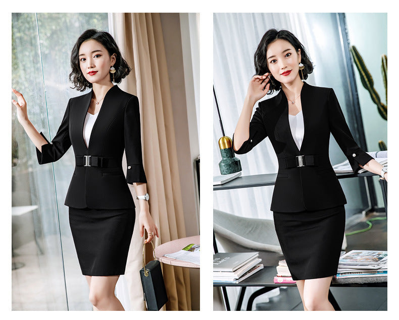 High-End Mid-Sleeve Suit Skirt, Summer Fashionable Professional Suit, Women's Jewelry Store Work Clothes, Beauty Salon Work Clothes