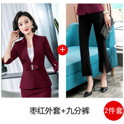 High-End Mid-Sleeve Suit Skirt, Summer Fashionable Professional Suit, Women's Jewelry Store Work Clothes, Beauty Salon Work Clothes