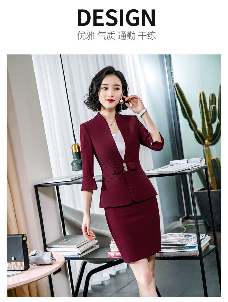 High-End Mid-Sleeve Suit Skirt, Summer Fashionable Professional Suit, Women's Jewelry Store Work Clothes, Beauty Salon Work Clothes
