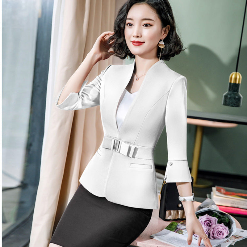 High-End Mid-Sleeve Suit Skirt, Summer Fashionable Professional Suit, Women's Jewelry Store Work Clothes, Beauty Salon Work Clothes