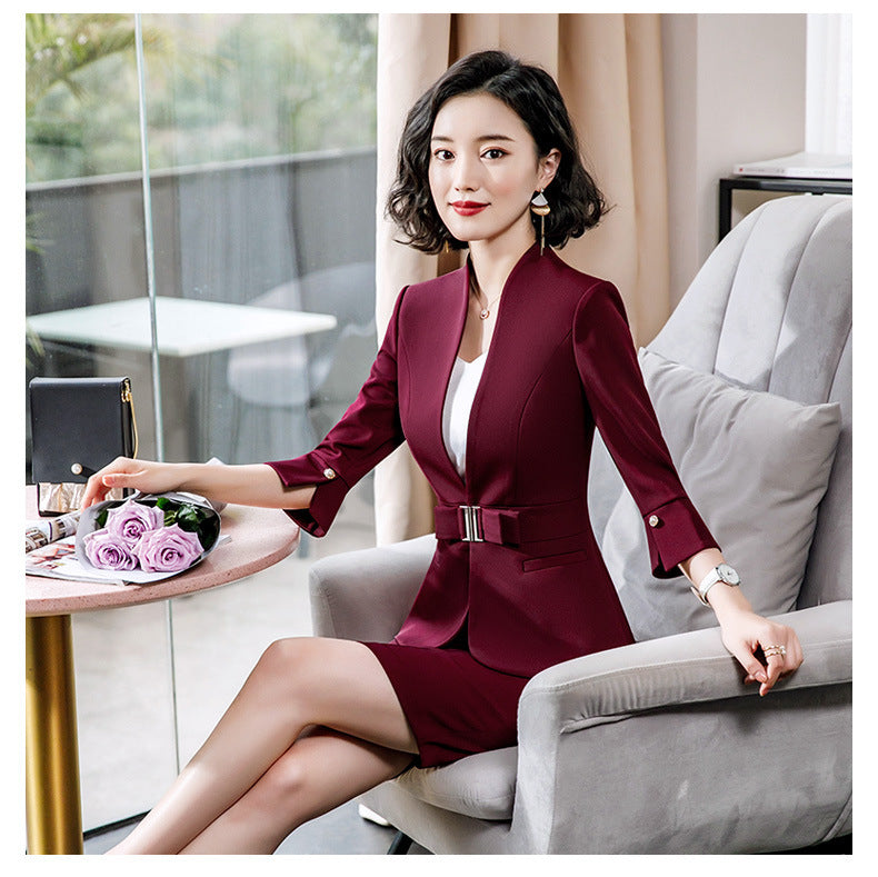 High-End Mid-Sleeve Suit Skirt, Summer Fashionable Professional Suit, Women's Jewelry Store Work Clothes, Beauty Salon Work Clothes