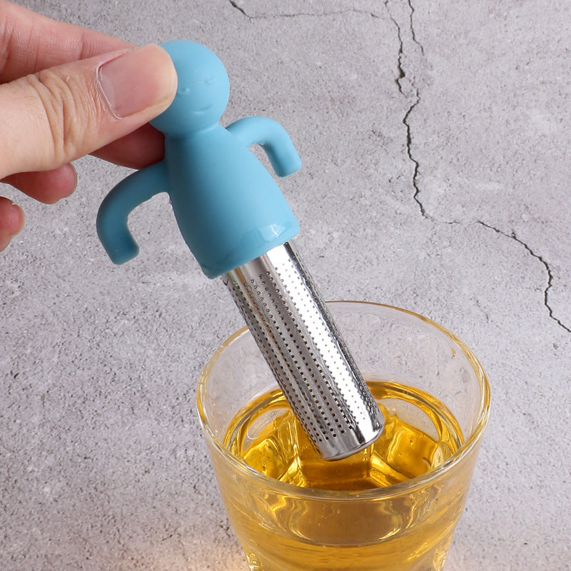Creative Silicone Tea Strainer Tea Tool Stainless Steel 304 Tea Drain Cute Little Person Tea Dregs Lazy Person Tea Maker