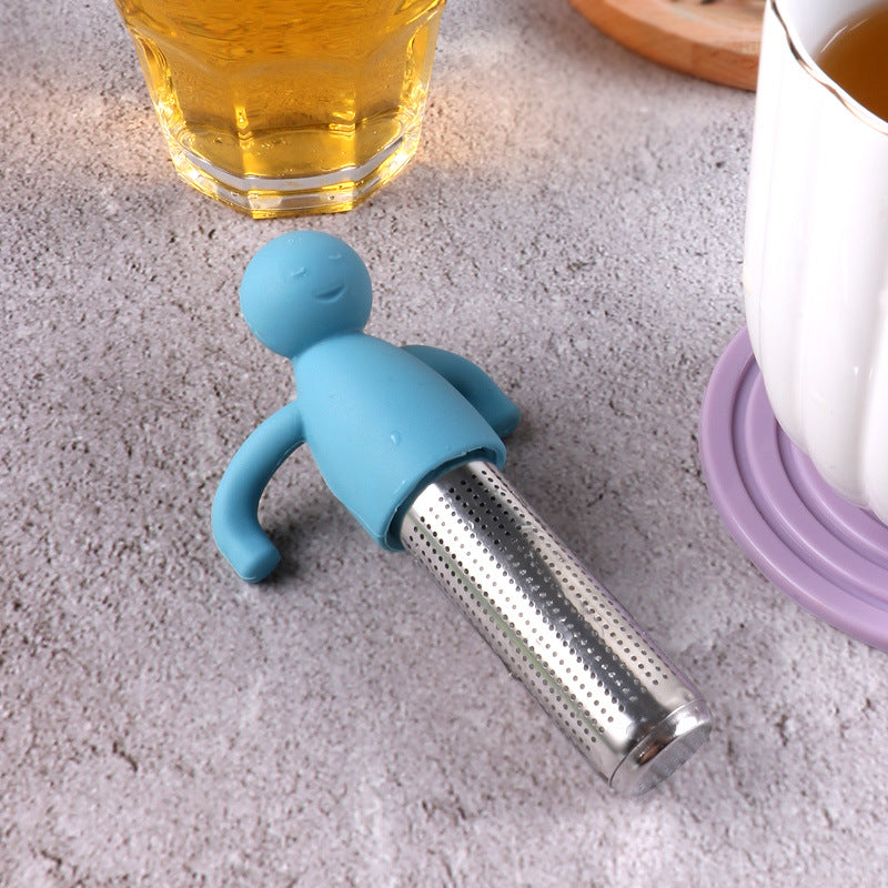 Creative Silicone Tea Strainer Tea Tool Stainless Steel 304 Tea Drain Cute Little Person Tea Dregs Lazy Person Tea Maker